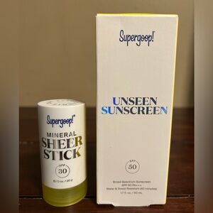 Supergoop! Unseen Sunscreen And Mineral Sheer Stick. Exp 09/26 And 7/26